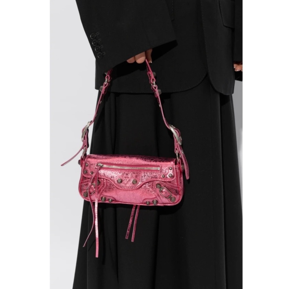 Balenciaga XSmall Le Cagole Metallic Leather Shoulder Bag Pink NEW Lambskin - Picture 3 of 17